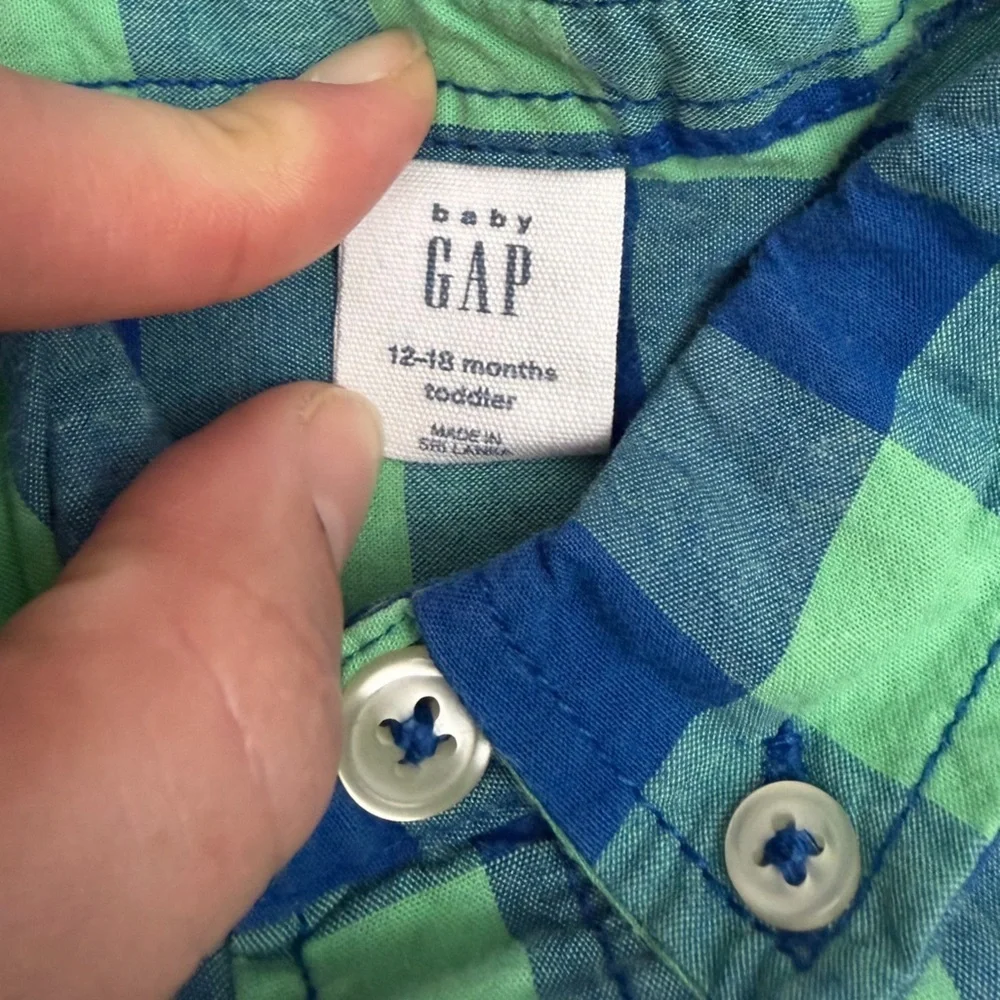 GAP Kids Blue and Green Checkered Button-Down Shirt